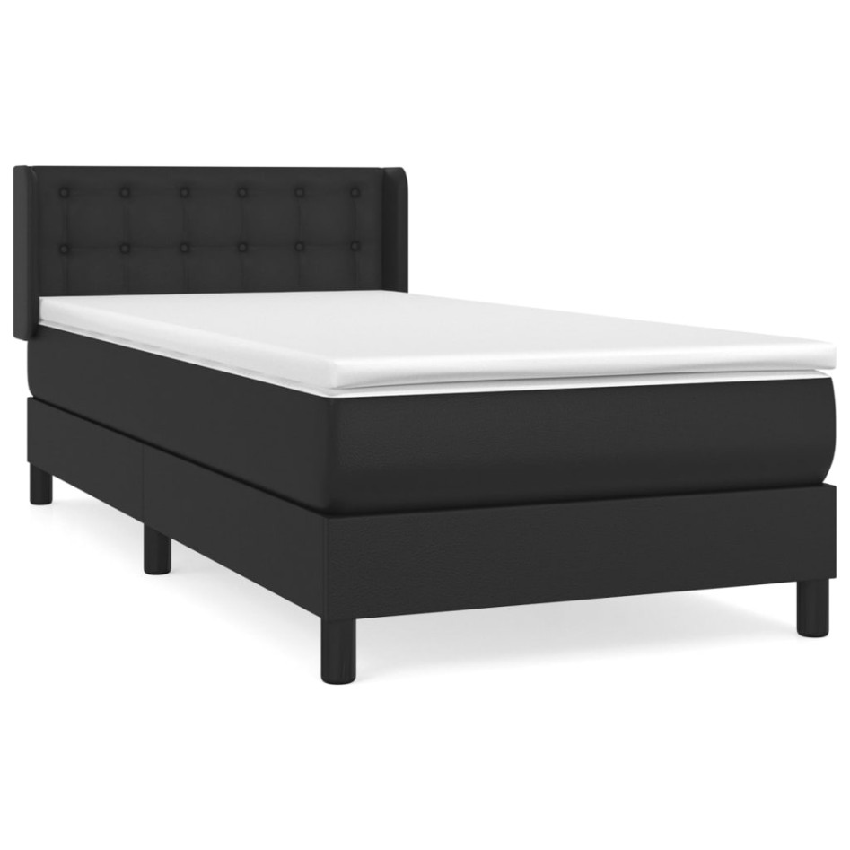 Cama box spring con colchón cuero sintético negro 90x190