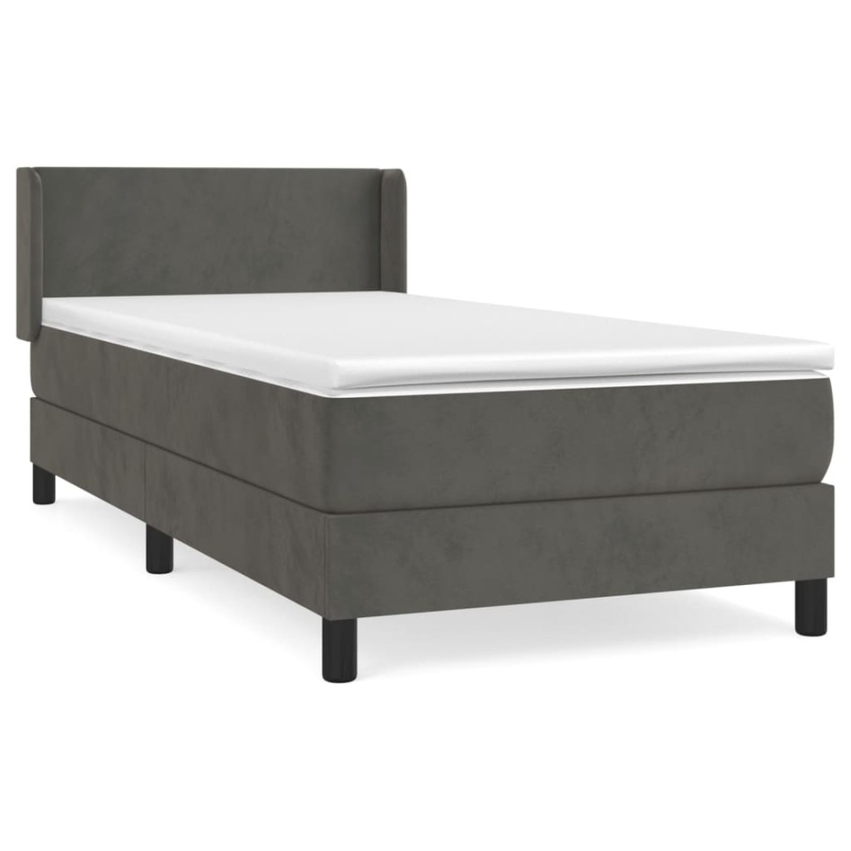 Cama box spring con colchón terciopelo gris oscuro 90x200