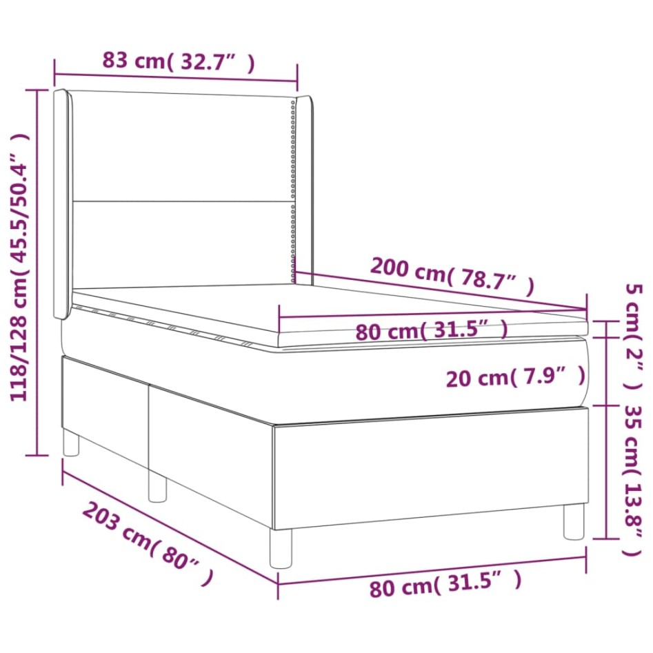 Cama box spring con colchón tela negro 80x200