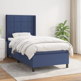 Cama box spring con colchón tela azul 100x200