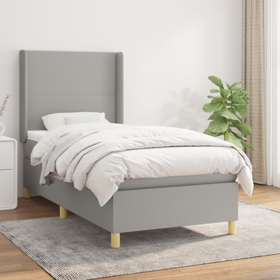 Cama box spring con colchón tela gris claro 80x200