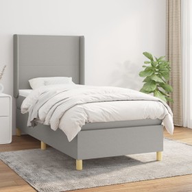 Cama box spring con colchón tela gris claro 90x200
