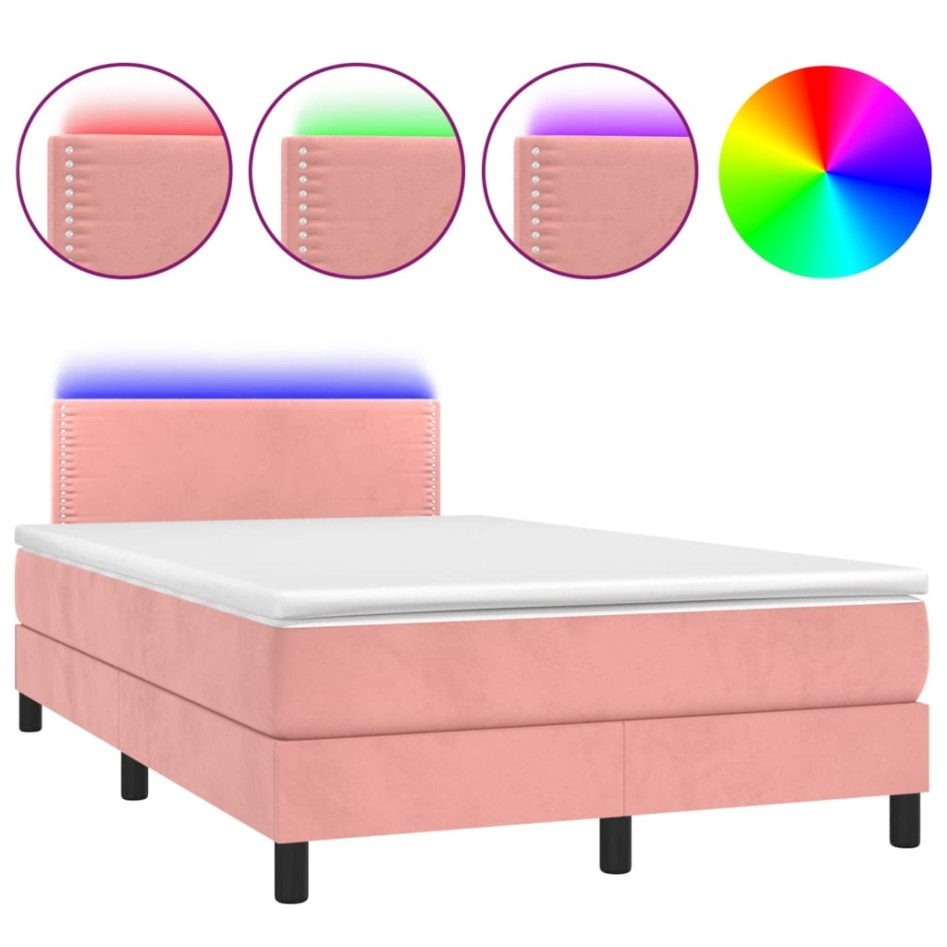 Cama box spring colchón y LED terciopelo rosa 120x200