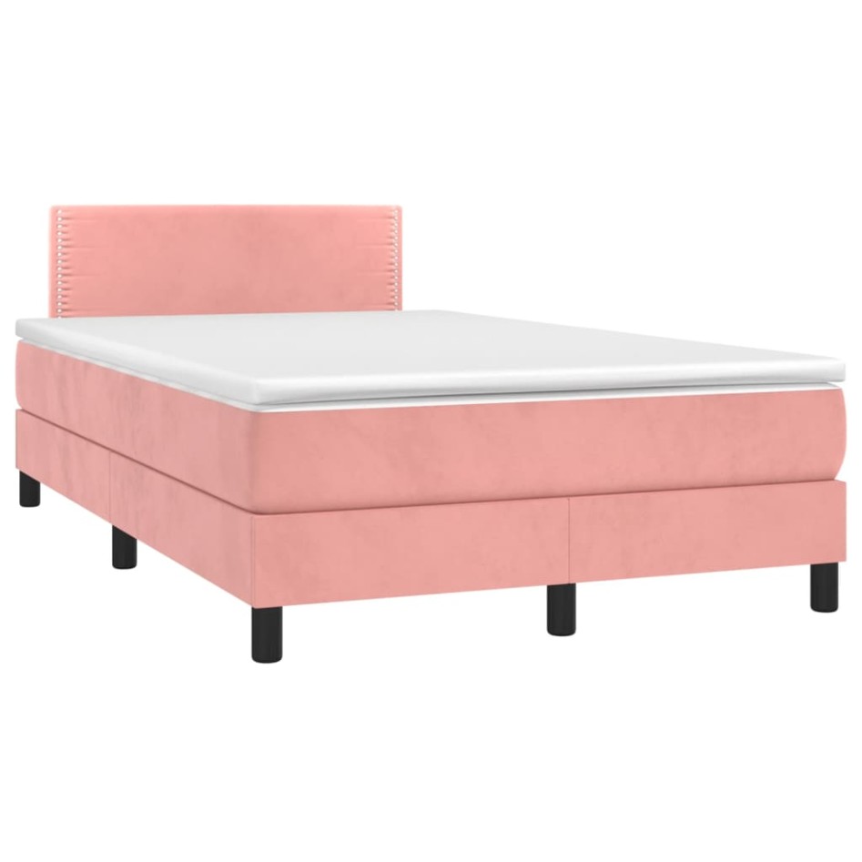 Cama box spring colchón y LED terciopelo rosa 120x200
