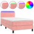 Cama box spring colchón y LED terciopelo rosa 90x190