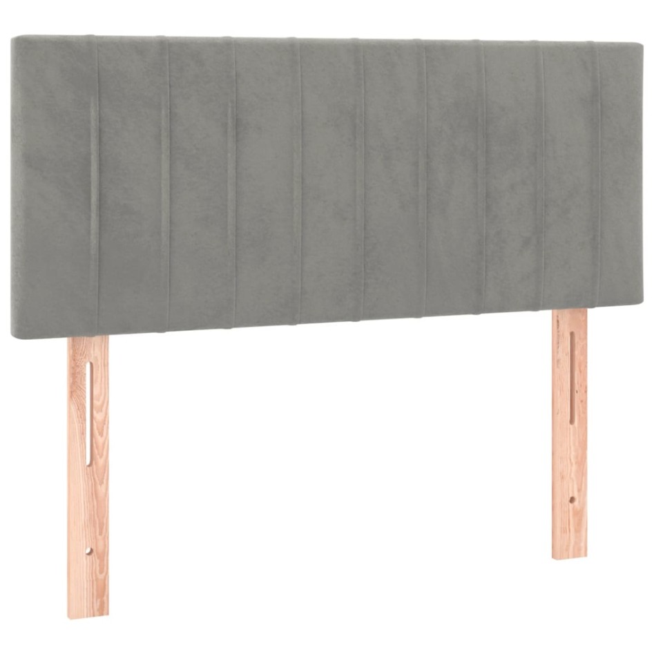 Cama box spring colchón y LED terciopelo gris claro 120x200