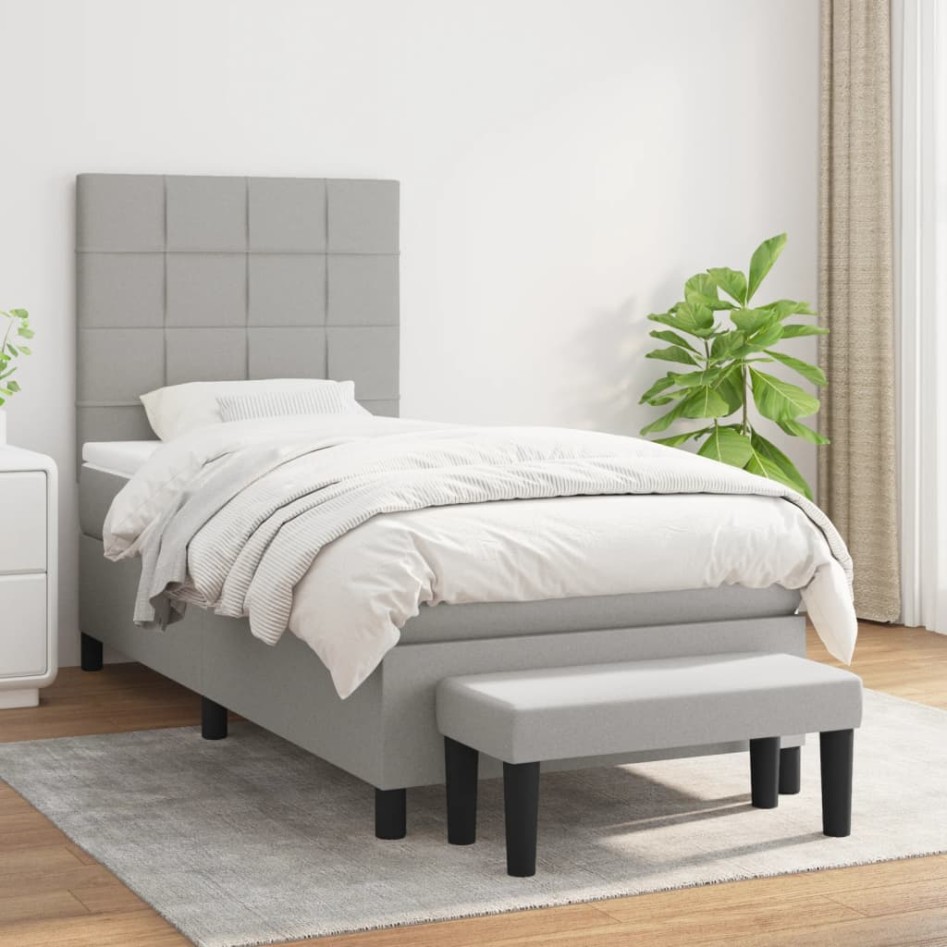 Cama box spring con colchón tela gris claro 80x200