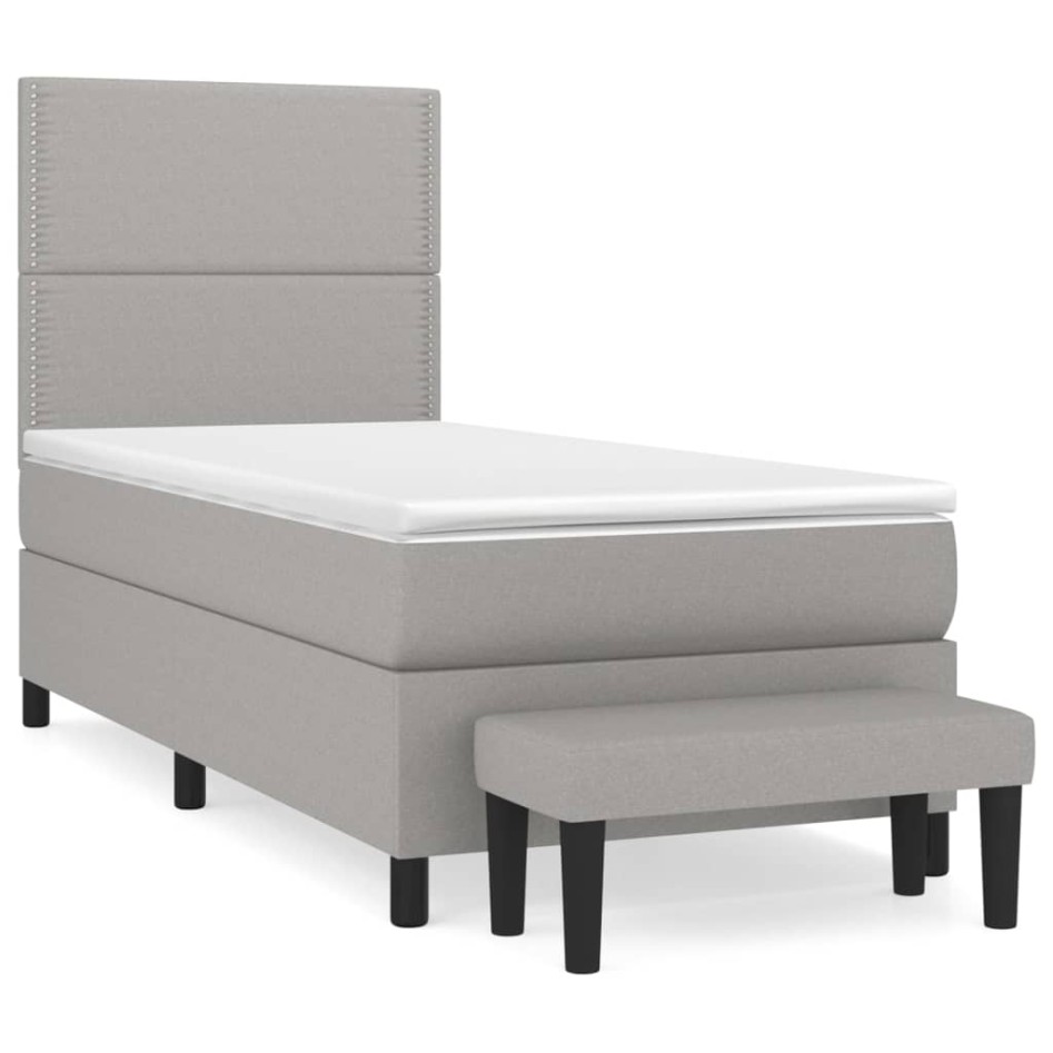 Cama box spring con colchón tela gris claro 90x200