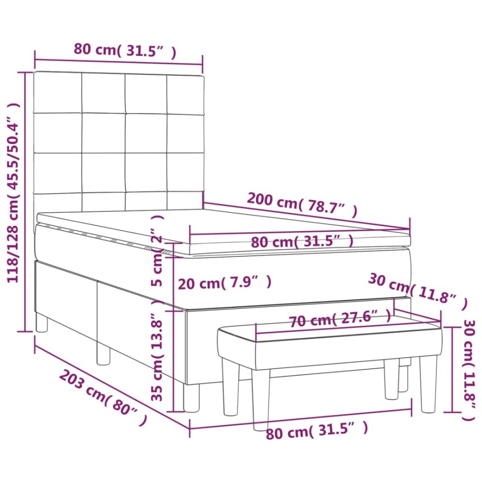 Cama box spring con colchón tela gris oscuro 80x200