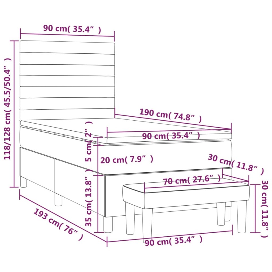 Cama box spring con colchón tela negro 90x190