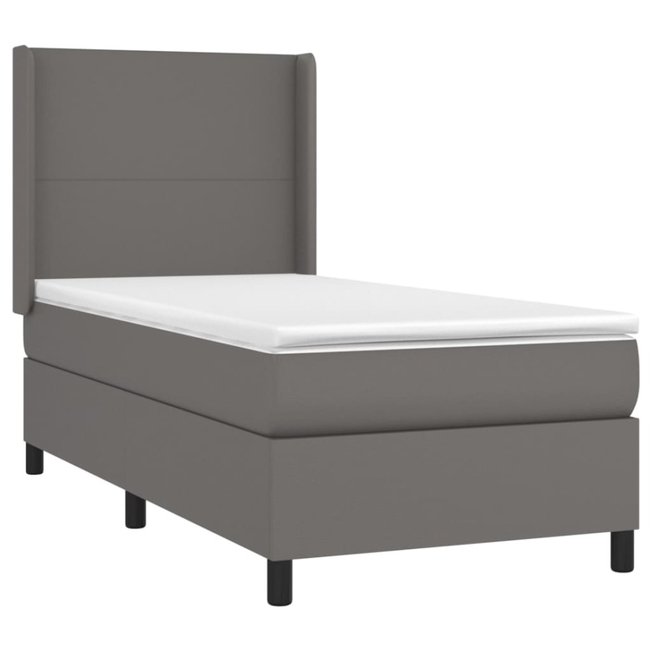 Cama box spring y colchón LED cuero sintético gris 90x200