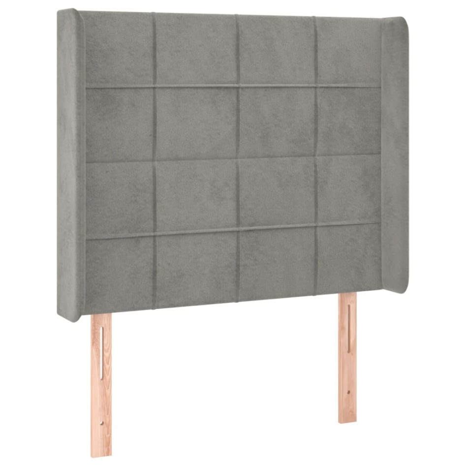 Cama box spring colchón y LED terciopelo gris claro 90x200