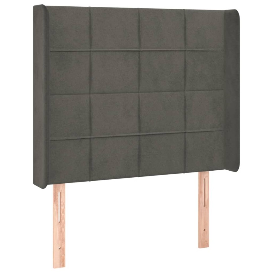 Cama box spring colchón y LED terciopelo gris oscuro 90x190