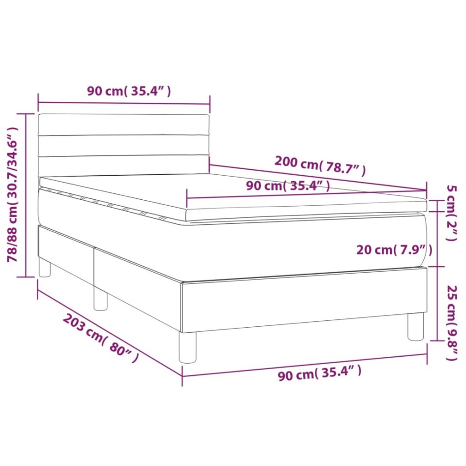 Cama box spring con colchón tela gris taupe 90x200