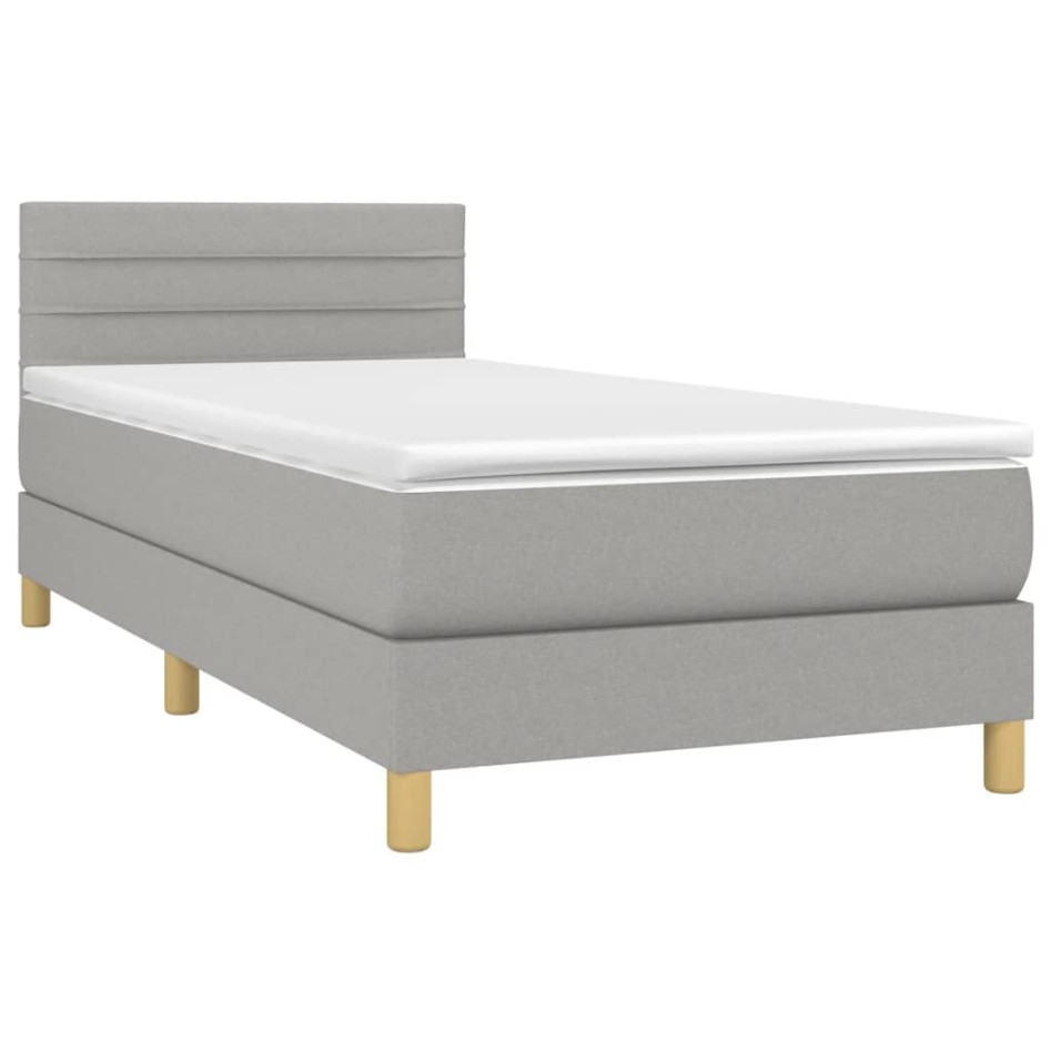 Cama box spring con colchón tela gris claro 100x200