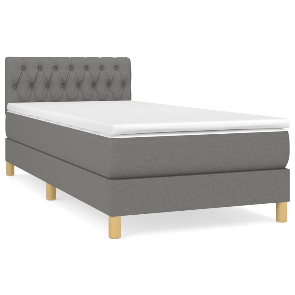 Cama box spring con colchón tela gris oscuro 90x190
