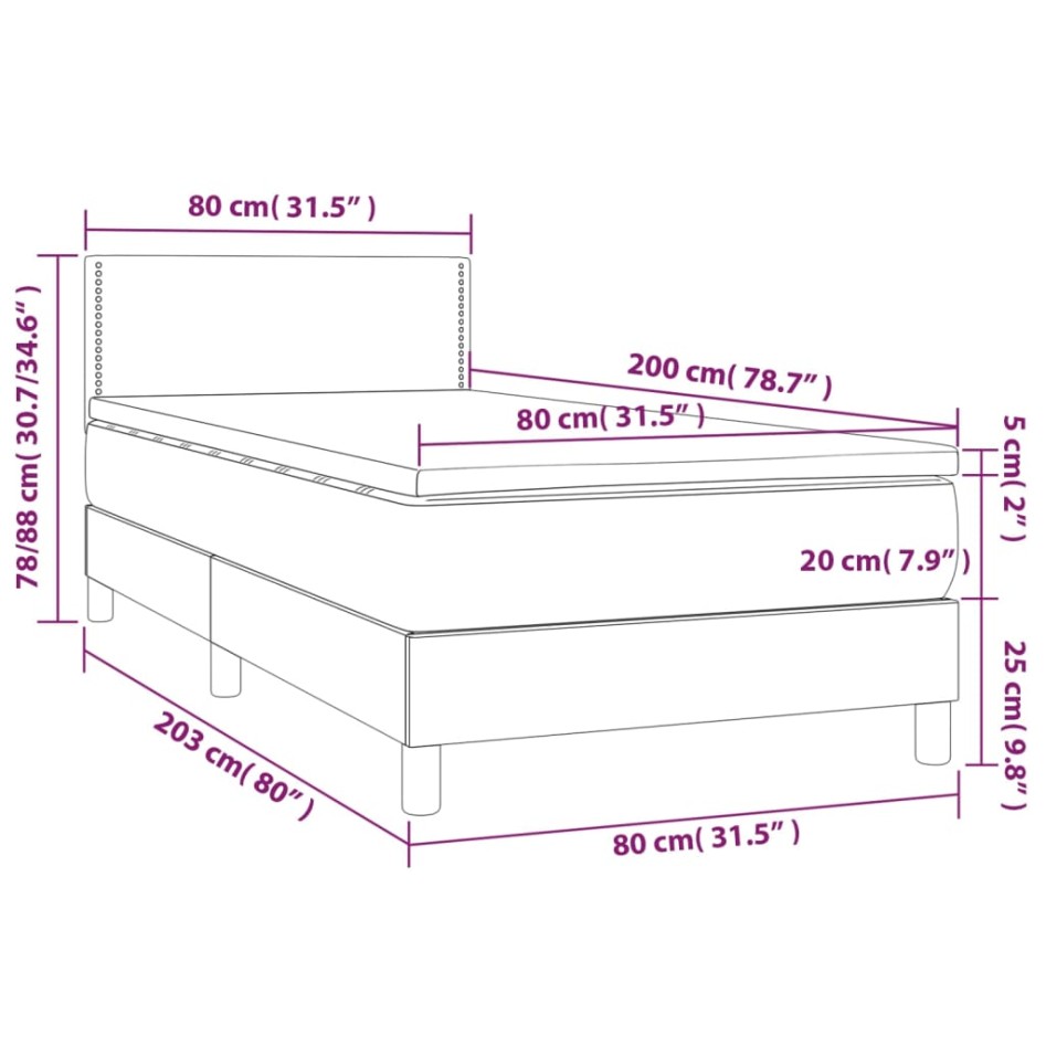 Cama box spring con colchón cuero sintético negro 80x200
