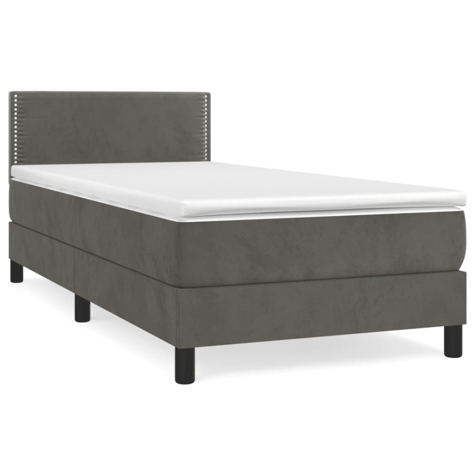 Cama box spring con colchón terciopelo gris oscuro 90x190