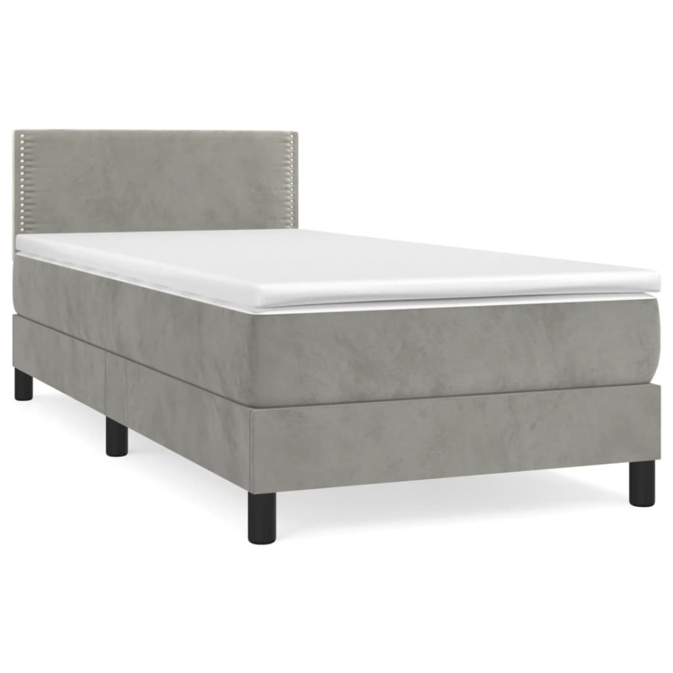 Cama box spring con colchón terciopelo gris claro 90x190