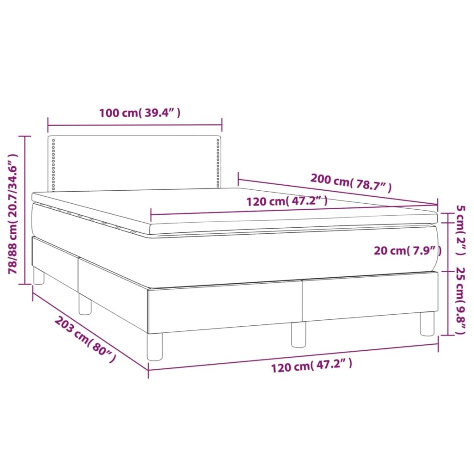 Cama box spring con colchón terciopelo azul oscuro 120x200