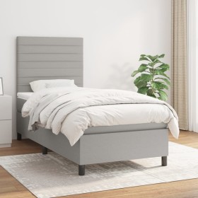 Cama box spring con colchón tela gris claro 90x190