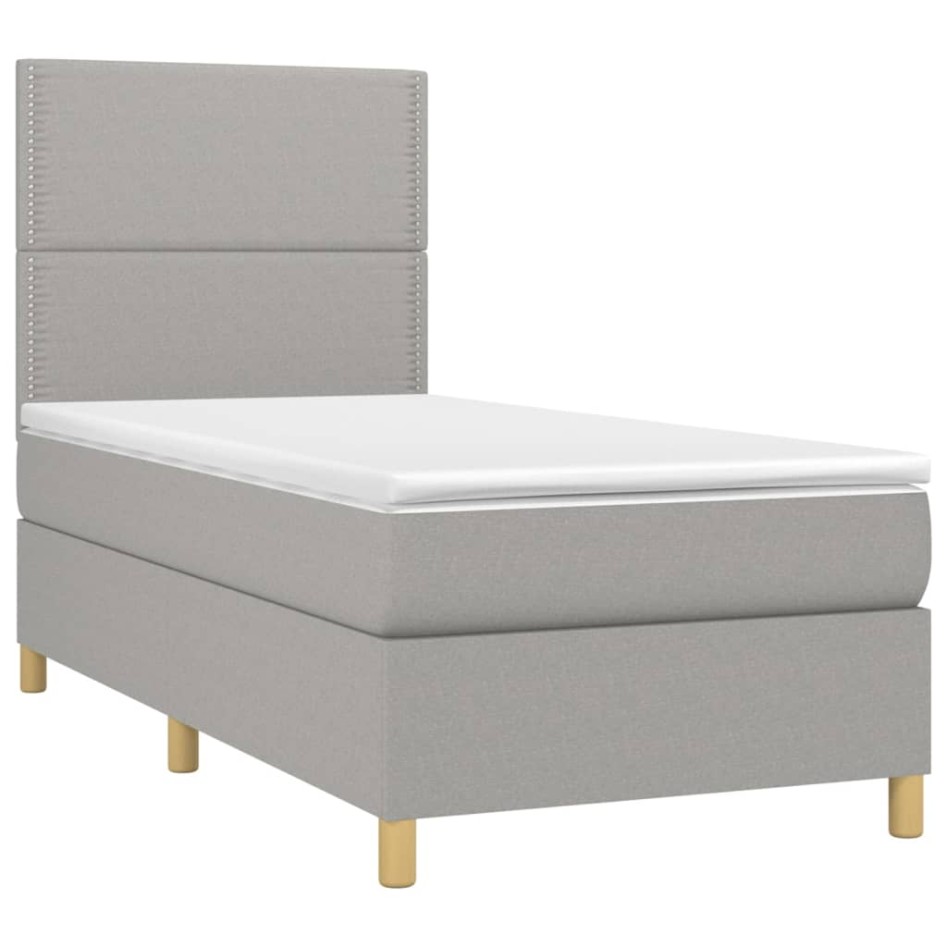 Cama box spring con colchón tela gris claro 90x190