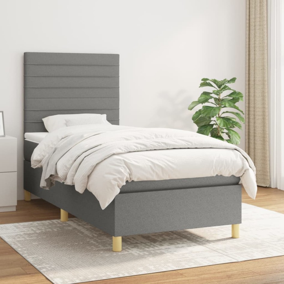 Cama box spring con colchón tela gris oscuro 90x190
