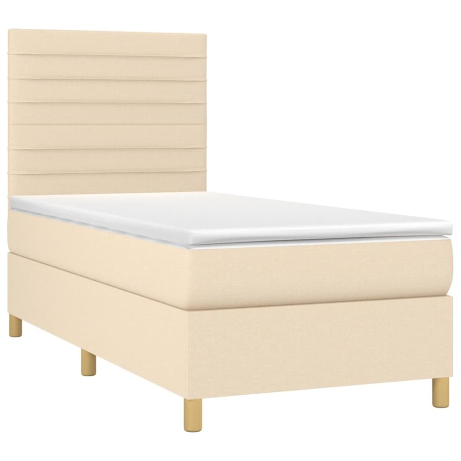 Cama box spring con colchón tela color crema 90x200