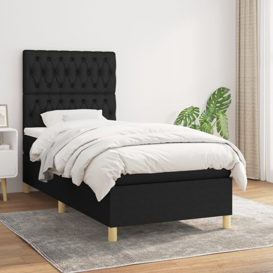 Cama box spring con colchón tela negro 90x190