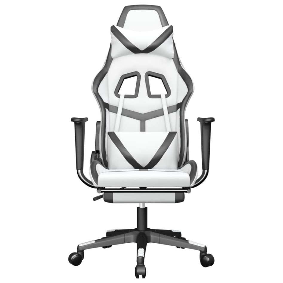 Silla gaming con reposapiés cuero sintético blanco