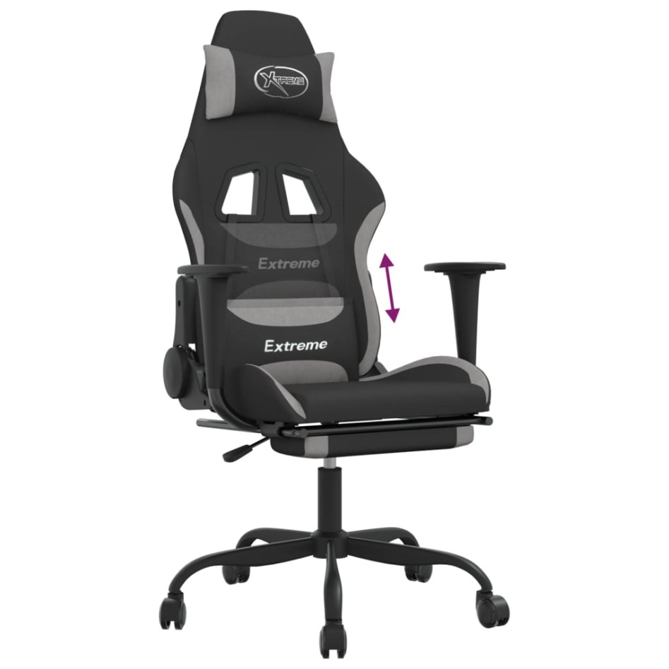 Silla gaming con reposapiés tela gris claro y