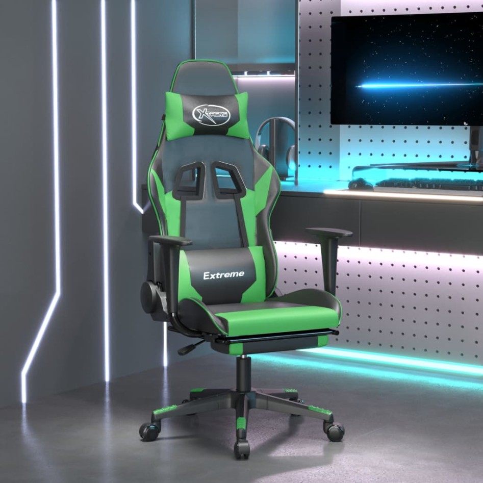 Silla gaming con reposapiés cuero sintético negro
