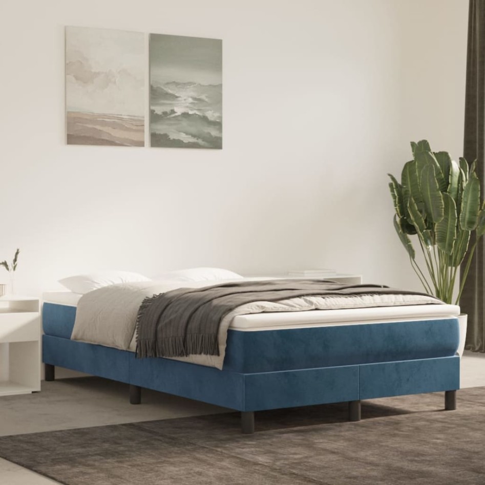 Cama box spring con colchón terciopelo azul oscuro 120x200