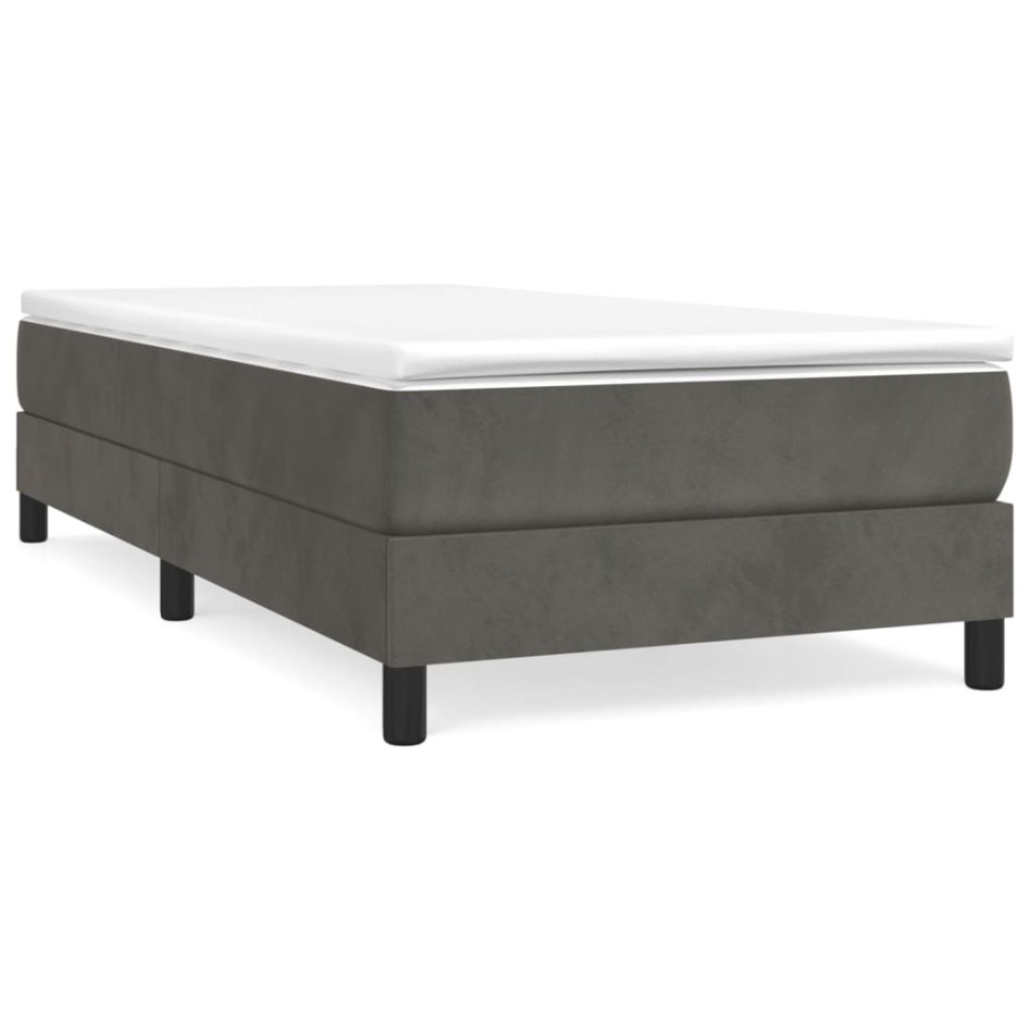 Cama box spring con colchón terciopelo gris oscuro 90x200