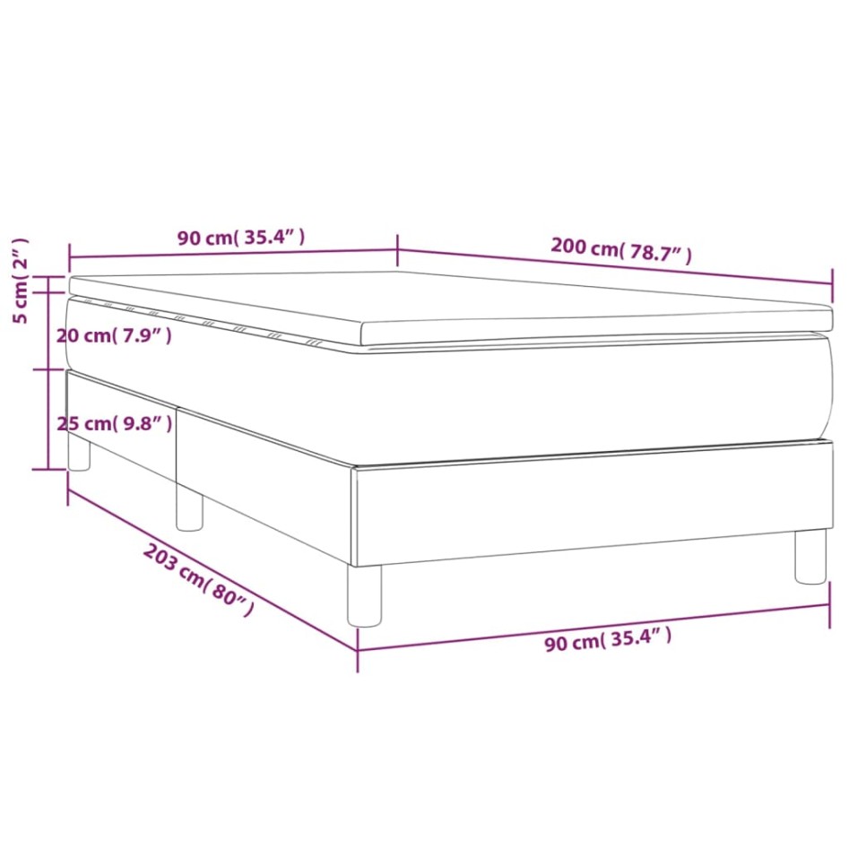 Cama box spring con colchón terciopelo gris oscuro 90x200
