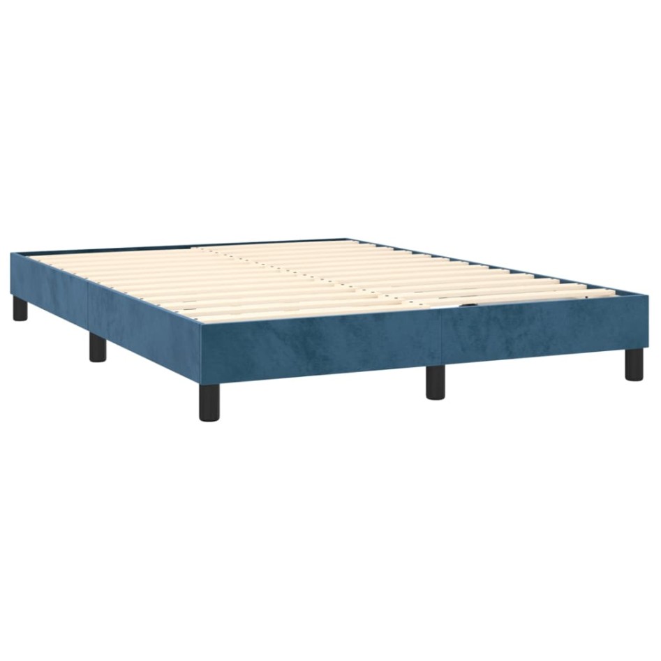 Cama box spring con colchón terciopelo azul oscuro 140x190