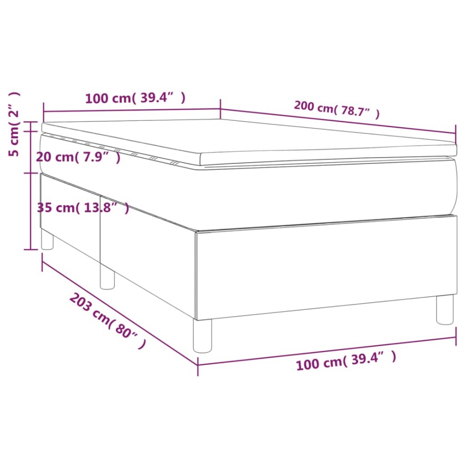 Cama box spring con colchón tela gris oscuro 100x200