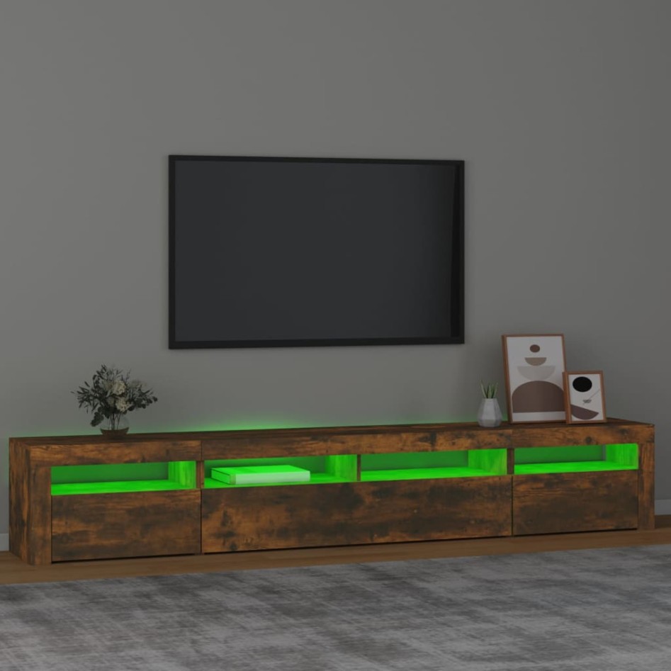 Mueble de TV con luces LED color roble ahumado 240x35x40