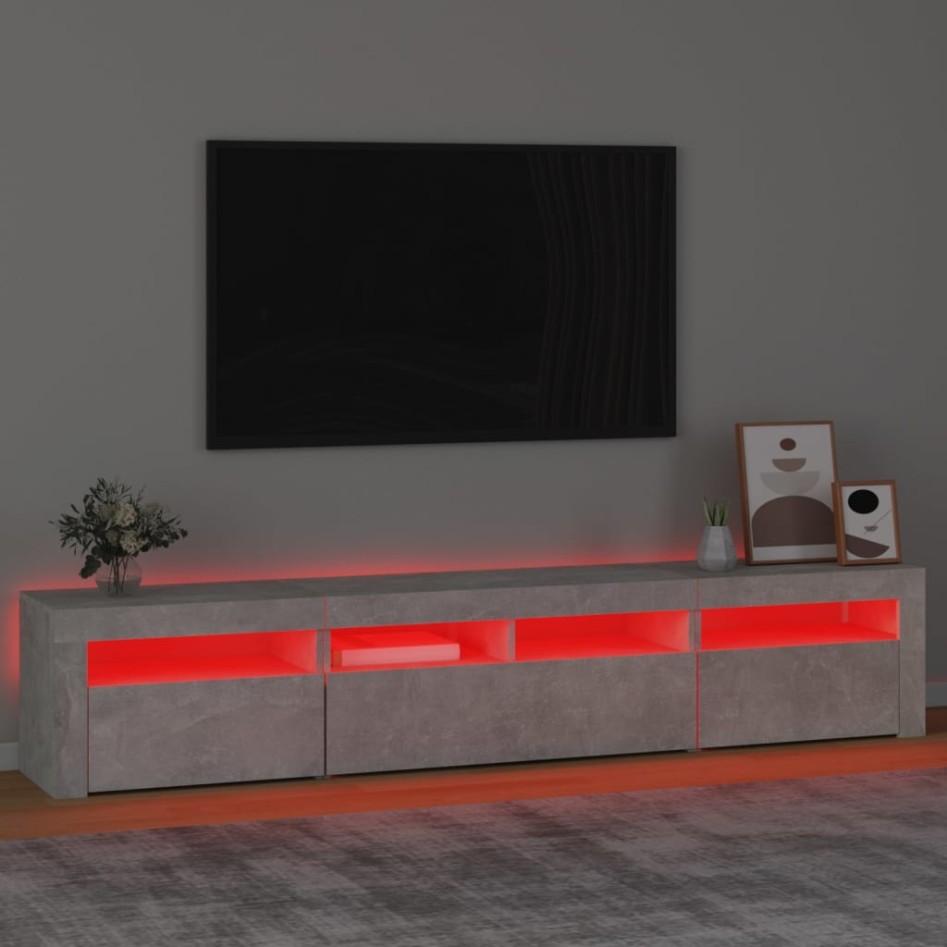 Mueble de TV con luces LED gris hormigón 210x35x40