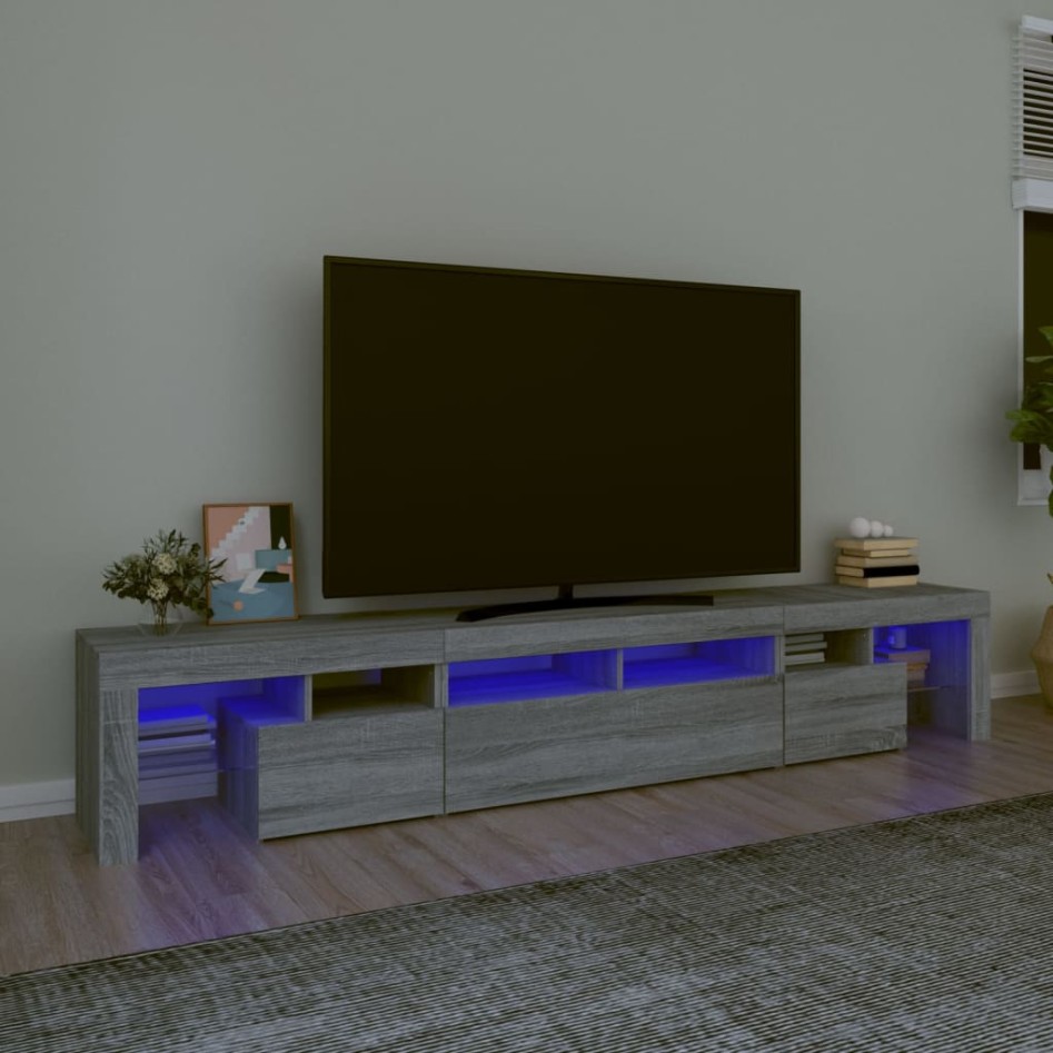 Mueble de TV con luces LED gris Sonoma 230x36,5x40