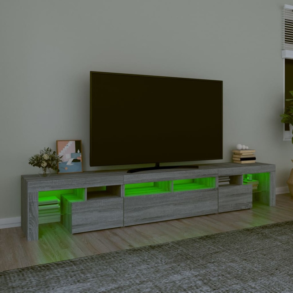 Mueble de TV con luces LED gris Sonoma 230x36,5x40
