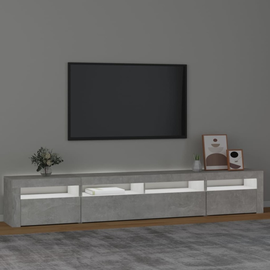 Mueble de TV con luces LED gris hormigón 240x35x40