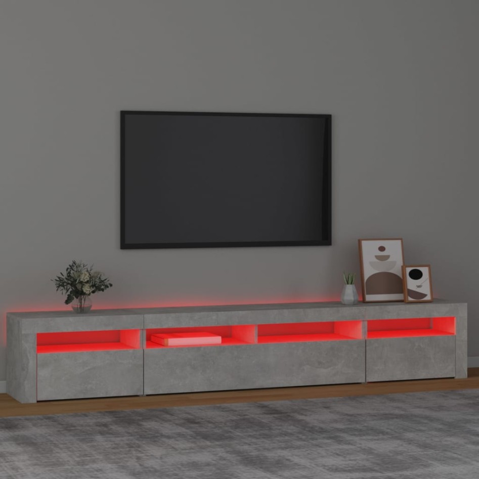 Mueble de TV con luces LED gris hormigón 240x35x40