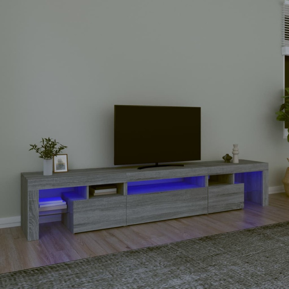Mueble de TV con luces LED gris Sonoma 215x36,5x40