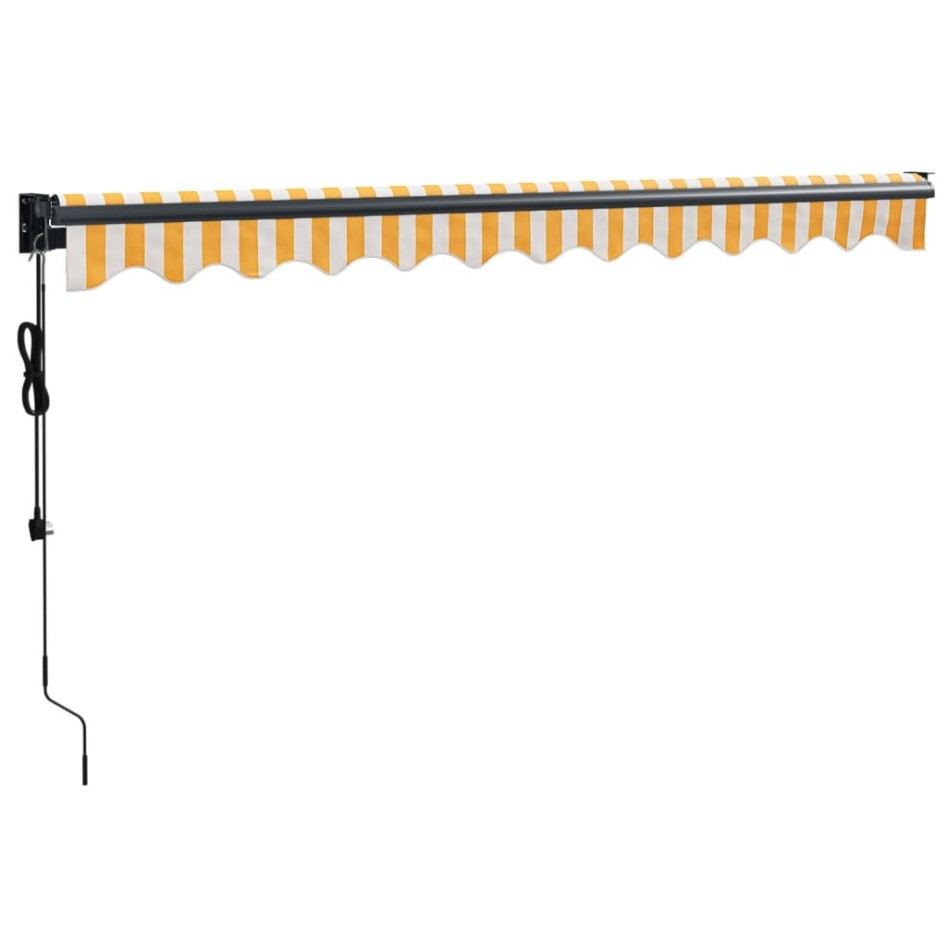 Toldo retráctil automático amarillo y blanco 3,5x2,5