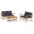 Set de muebles de jardín 3 piezas bambú con cojines gris
