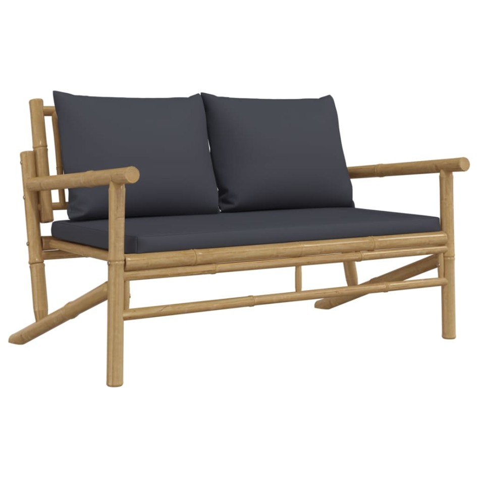 Set de muebles de jardín 3 piezas bambú con cojines gris