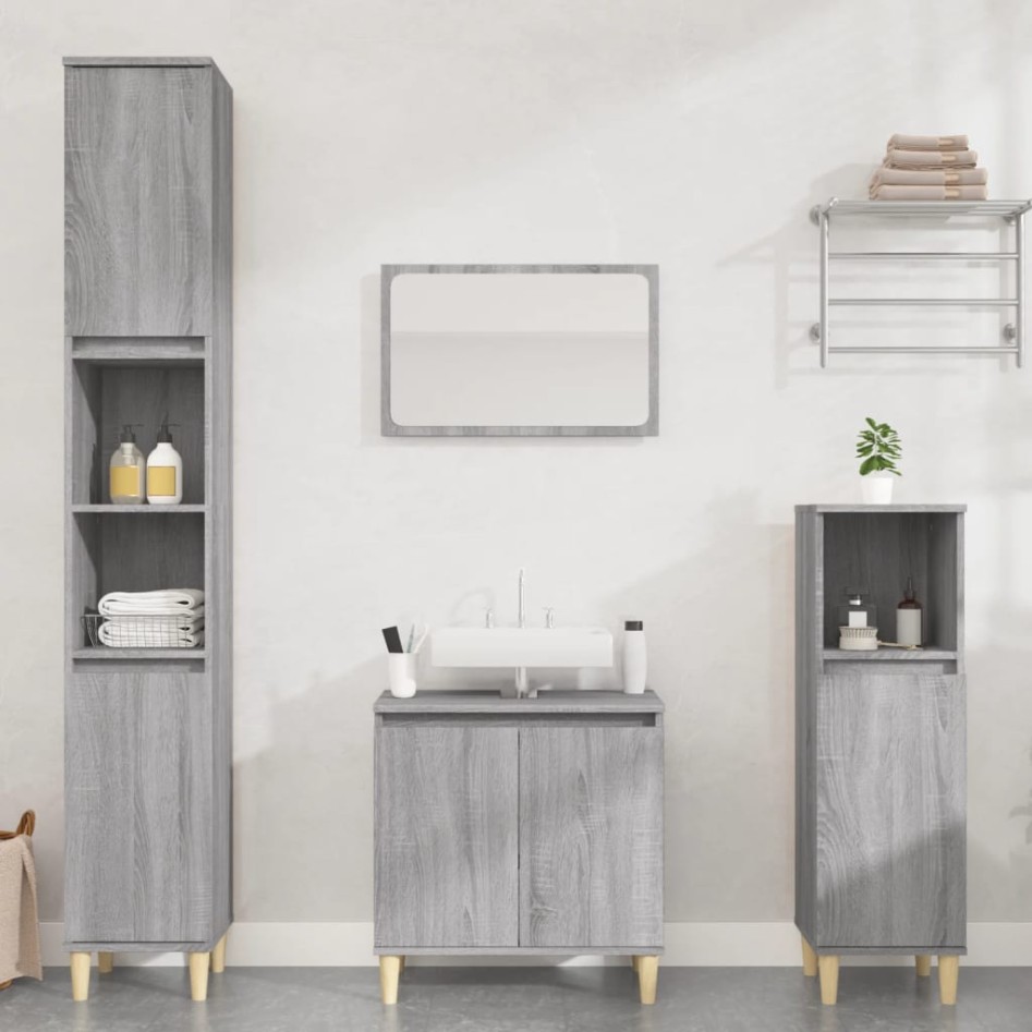 Set de muebles de baño 3 pzas madera contrachapada gris