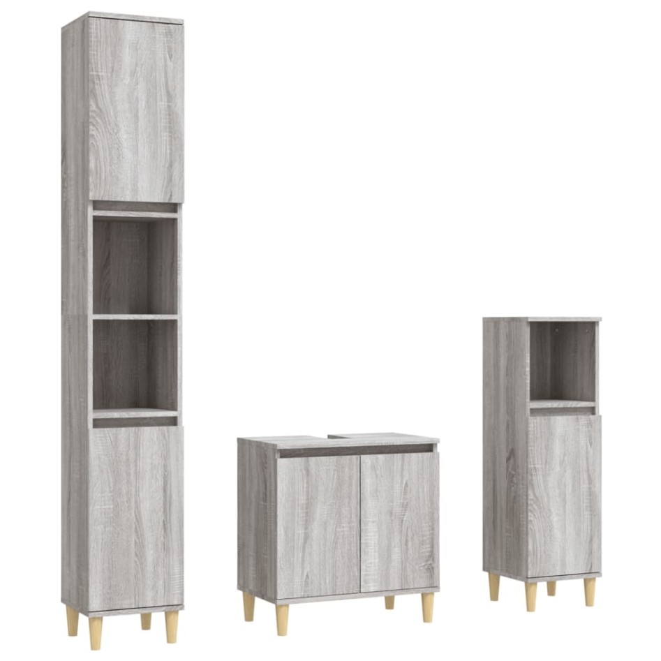 Set de muebles de baño 3 pzas madera contrachapada gris