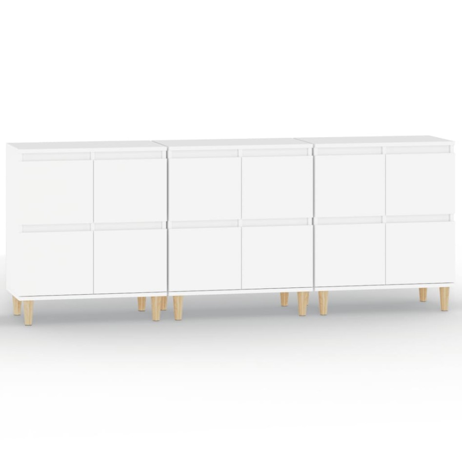 Aparadores 3 uds madera contrachapada blanco 60x35x70
